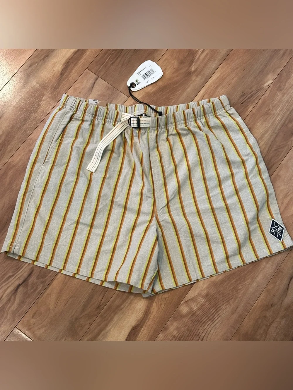 NWT prAna Indio Heritage Shorts Yarrow Stripe Relaxed Fit Elastic Waist Size M